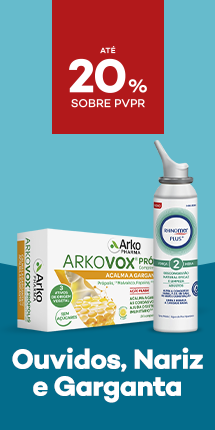 produtos para nariz, garganta e ouvidos com destaque promocional de at&eacute; 20% sobre pre&ccedil;o de Venda ao P&uacute;blico Recomendado